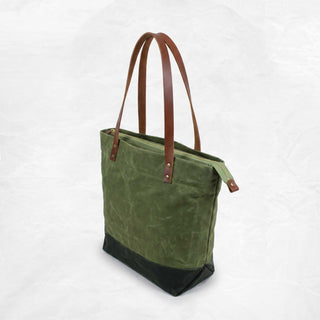 Portsmith Tote with Zipper Closure + Lining Sample (Spring Green + Spruce)